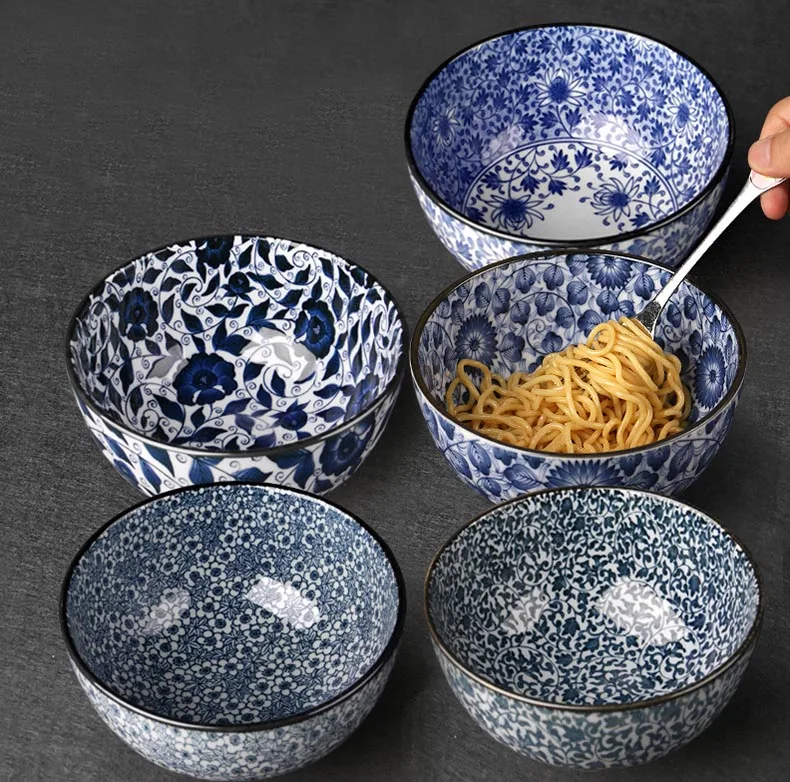 6 дюймов синий и белый фарфор посуда японская керамика Ramen суп чаша Бытовая риса миски еда смешивания контейнер столовая посуда