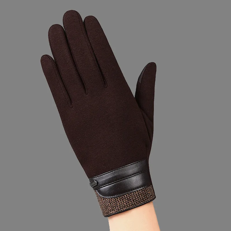 Мужские Прочные Перчатки из искусственной кожи и хлопка для мотоцикла, популярные зимние защитные перчатки, однотонные, Лоскутные, для вождения, утепленные, Handschoenen - Цвет: C- Brown