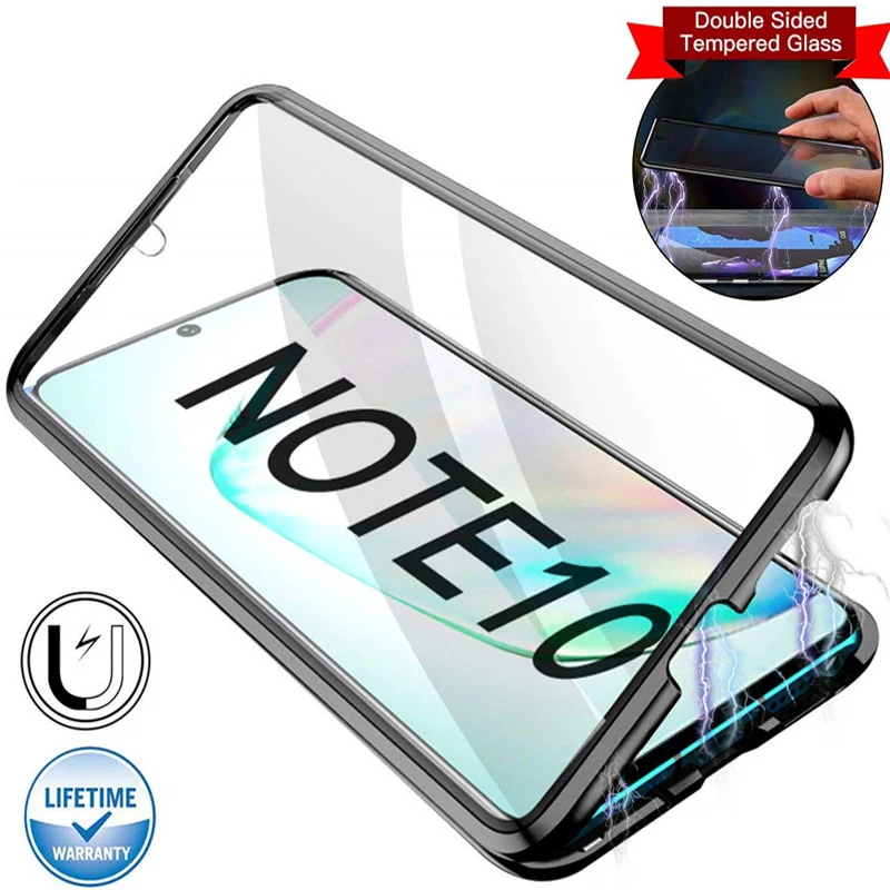 

Magnetic Metal 360 Case For Samsung note 10 Plus Double Front Back Tempered Glass Case For Samsung Galaxy note10 note 10 Plus