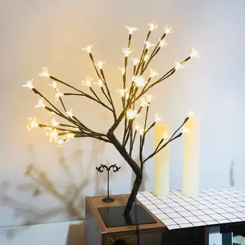 

220V EU Plug 48LED Night Light Black Fiber Flower Tree Table Lights Home Wedding Party Room Decorative Desktop Lamps
