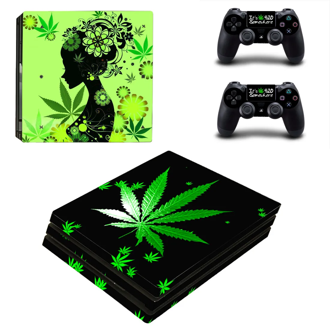 Green Leaf Weed Ps4 Pro Skin Sticker Decalcomania Per Playstation 4 Ps4 Pro Console E Controller Skin Vinyl
