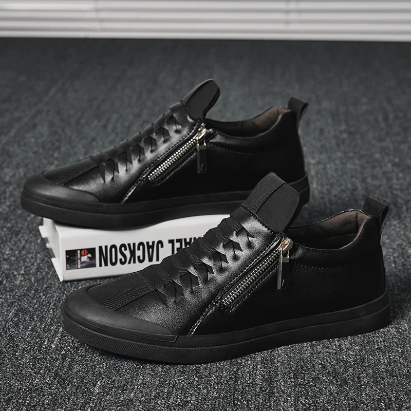 

Genuine Leather Men Shoes Lace-Up Men Casual Shoes New Fashion Breathable Male Footwear Spring Autumn Black Men Sneakers