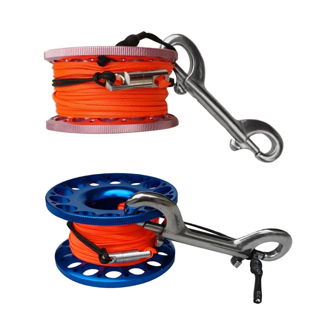 

2x Diving Aluminum Alloy Finger Reel Spool With 15m Line Bolt Snap Pink+Blue Reel Scuba Dive Snorkeling Diving Finger Spool