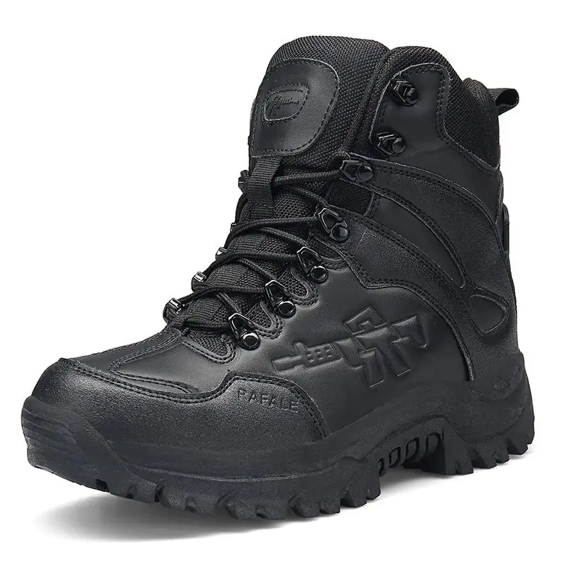 Мужская Военная обувь армейские мужские зимние ботильоны тактические Большие размеры армейские ботинки Мужская Рабочая безопасная обувь для прогулки мотоботы - Цвет: black
