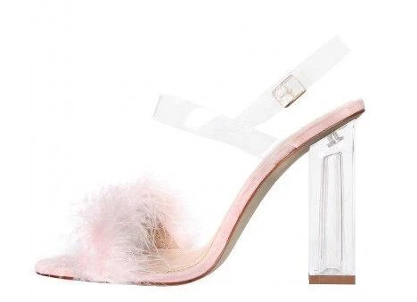 black fur heeled sandals