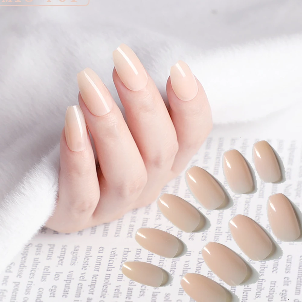 

Nude Coffin Fake Nails Flat Stiletto False Nail For Design Full Cover Press On Fingernails Manicure Tool