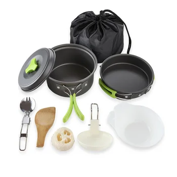 

Outdoor Camping Hiking Cookware Tableware Picnic Cooking Pan Fry Pan Kettle Teapot Foldable Fork Spoon Kit Camping Picnic Tools