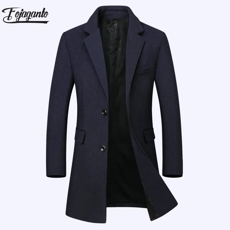 FOJAGANTO Winter Men Long Wool Blend Coat Brand Solid Color Warm Thick Coats Business Casual Overcoat Male | Мужская одежда