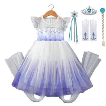 

Newest Elsa 2 Summer Dress for Girls Summer Sleeveless Mesh Frock Snow Queen 2 Elza Halloween Outfit Kids Cosplay Party Dress up