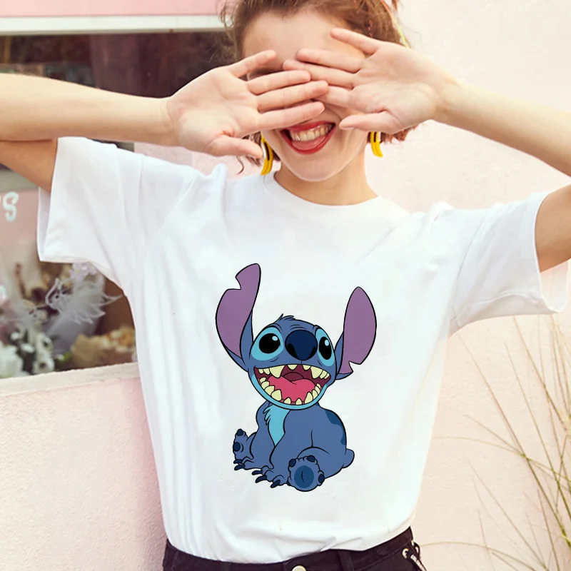 Эффектная Женская модная футболка Lilo Stitch Harajuku Kawaii, Женская Повседневная футболка с коротким рукавом и милым рисунком, милые футболки