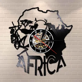 

Africa Decor Vinyle Record Wall Clock Africa Artwork Laser Cut Wall Clock Night Light Function Handmade Gift for any Occasion