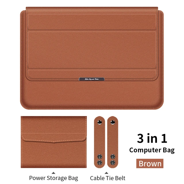 Laptop Sleeve Case Bag For MacBook Air Pro M1 13 A2338 A2337 PU Leather Laptop Carry Sleeve for 12 13 13.3 16 Leather Sleeve Bag Brown 3 In 1