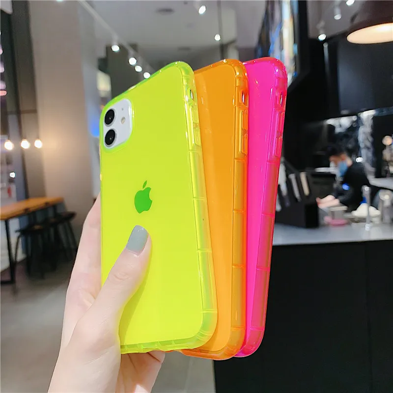 Fluorescente à Prova de Choque Case de Telefone para o Iphone xr x xs 7 8 Mais se 2021 Neon Case Tpu Limpar Telefone Capa 100pc Cor 11 Pro Max 11 Pro Max XR X XS Max 7