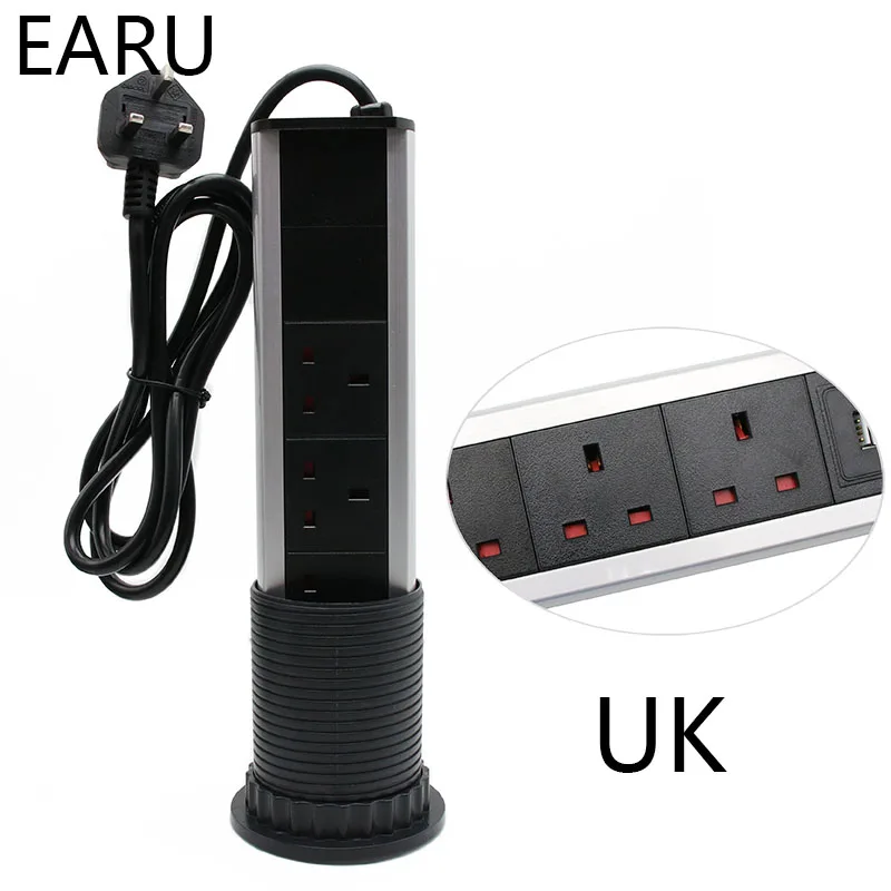 220V 16A тянуть POP UP электрические 3 розетки с 2 портами (стандарт Кухня Стол выдвижной
