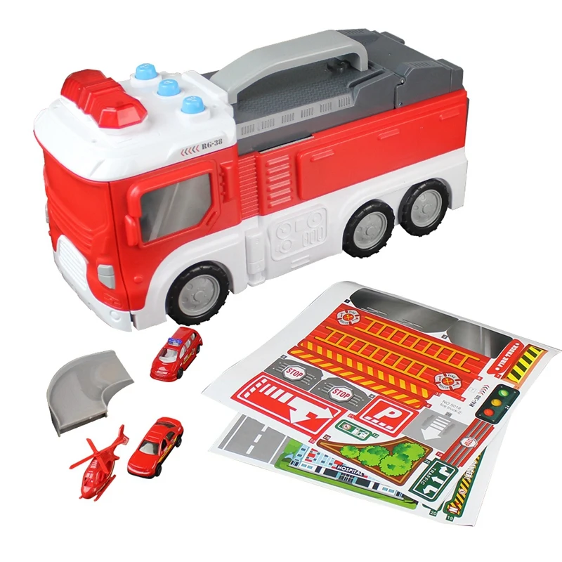 

Children Simulation Fire Truck Sound and Light Deformation Car Track/Parking Fire for Kids Fire Truck