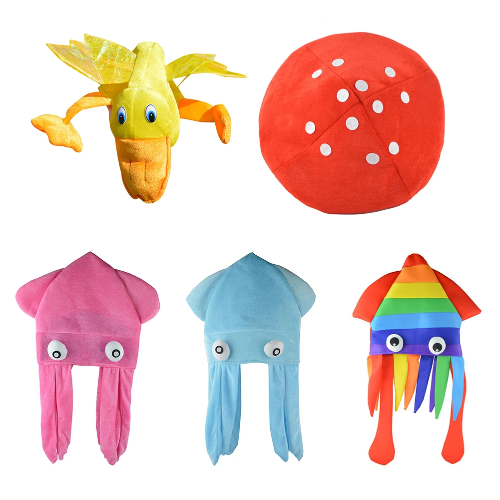 

Cute Rainbow Squid Hat Funny Crazy Party Hats Sea Animal Octopus Mushroom Caps Headdress Halloween Party Costume Cosplay Suit