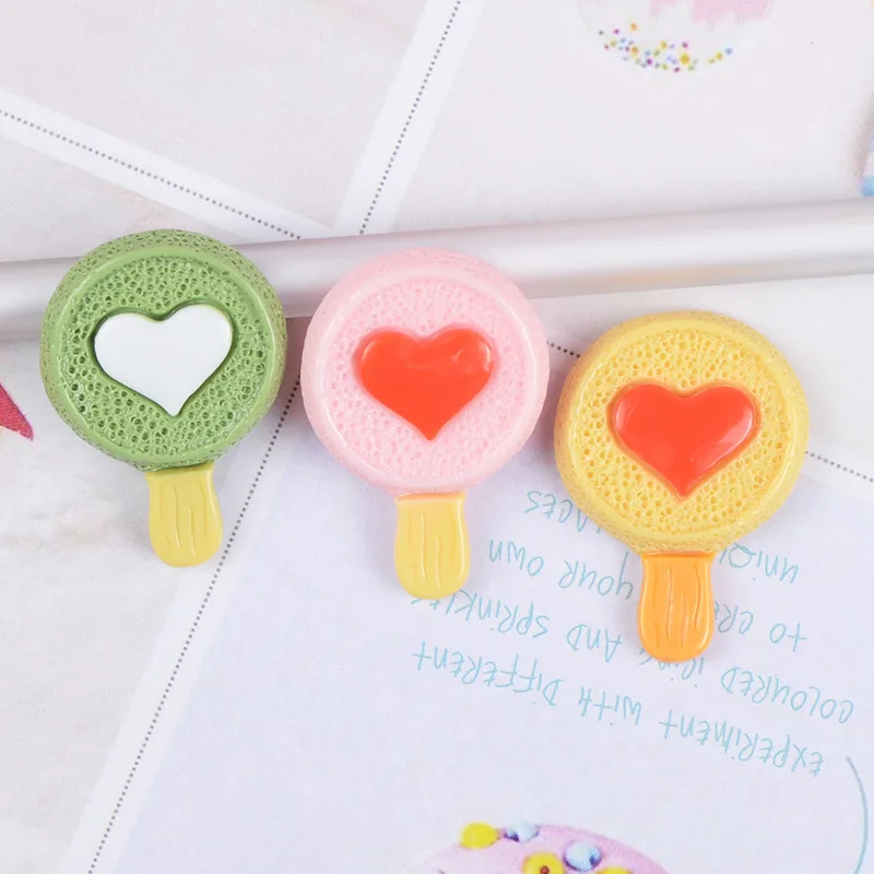 

10pcs Resin Drip Glue Simulation Love Lollipop Cream Phone Case Brooch DIY Material Hair Accessories for Children