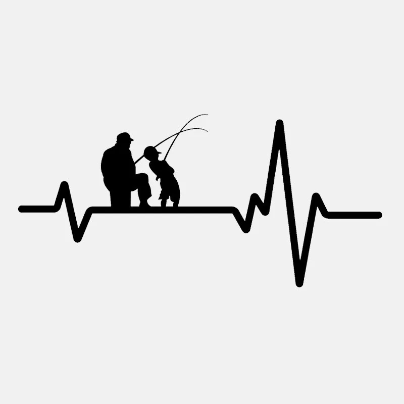 

Personalized Car Sticker and Decals Fishing Father Dad Son Fish Rod Reel Heartbeat PVC Decal Motorcycle Waterproof KK