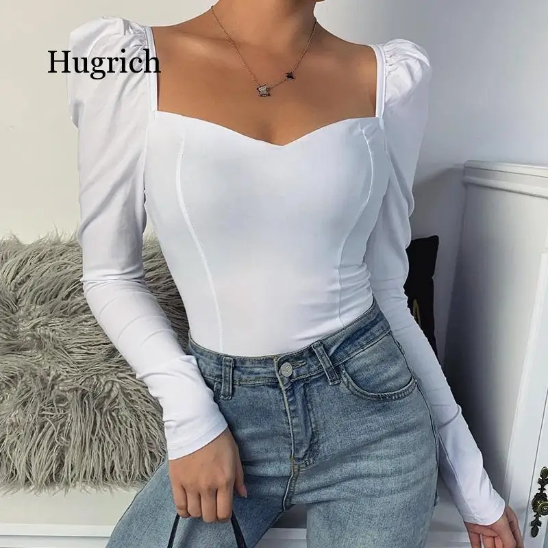 

Special Offer Hot Sale Korean 2020 Autumn Solid Color Vintage New Women Shirts Puff Sleeve Square Sexy Small V-neck Slim Blouse
