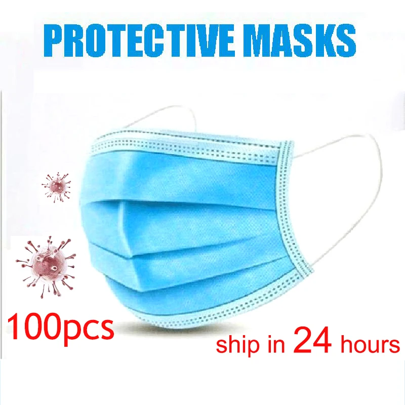

200/100/50/20/10pcs Disposable Mask Anti-dust Safe Breathable Mouth Mask Kids Adult Ear loop Face Filter Masks respirator Blue