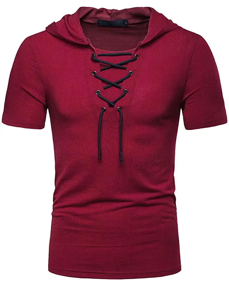 

BC3801 Mens Short Sleeve Hooded - Casual Solid Color Pullover T Shirts Summer Tops