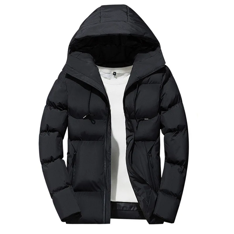 puimentiua Winter Men's Pikes Jacket Men's Fashion Brand Solid Color Thicken Warm Hooded Jacket Men's Casual Parker Coat