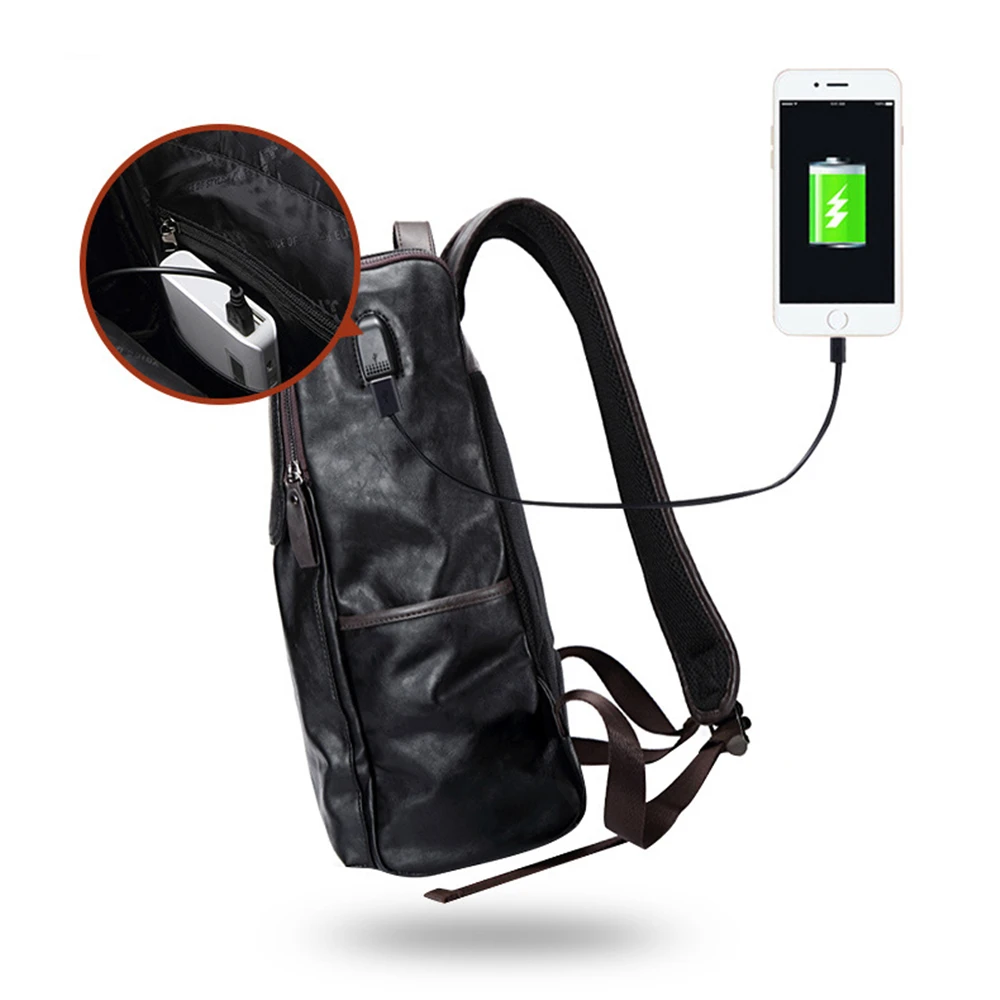 Genuine Leather Men Backpack USB Laptop Bag Flap-cover Weekend Travel Knapsack for Male Teenagers Women Zipper Notebook Bags