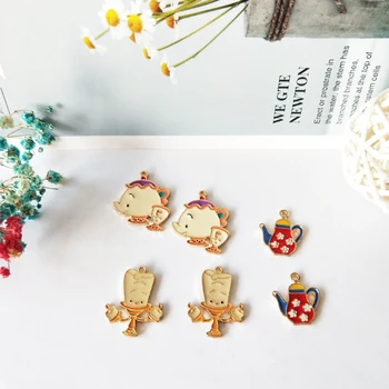 

10pcs Cartoon Candlestick Teapot Charms Pendants Alloy Metal Enamel Charms For DIY Bracelets Earrings Jewelry Accessories FX154