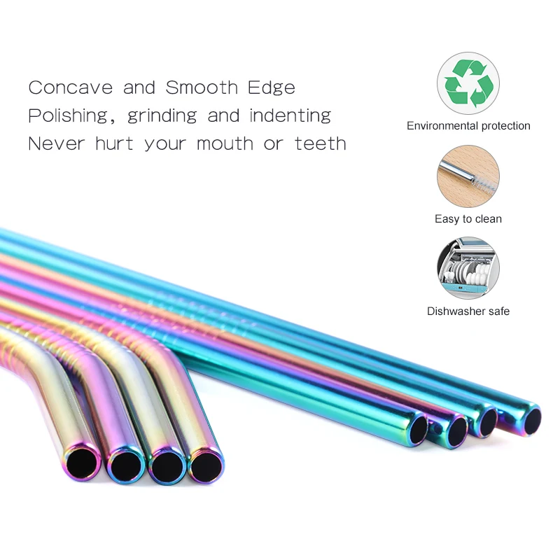 Metal Reusable 304 Stainless Steel Straws Straight Bent Drinking Straw Cleaning Brush Set Party Bar accessory drinking straws,metal straw set