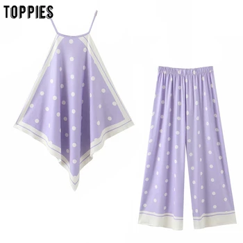 

toppies 2020 summer violet sets women two piece set polka dot camisole tops elastic waist pants pajamas home wear