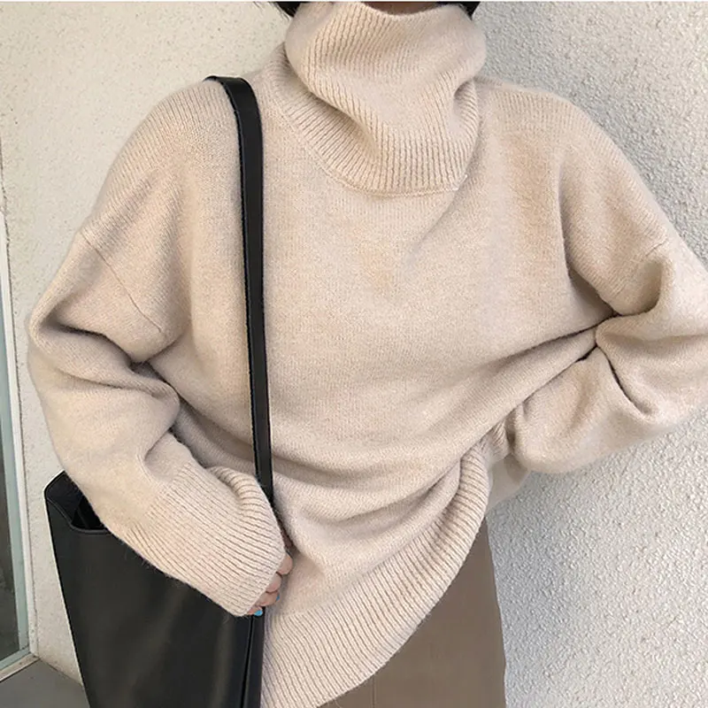 

Knitted Turtleneck Basic Style Sweater Women Long Sleeve Casual Elagant Lady Pullover Sweater Autumn Winter Female Retro Jumper