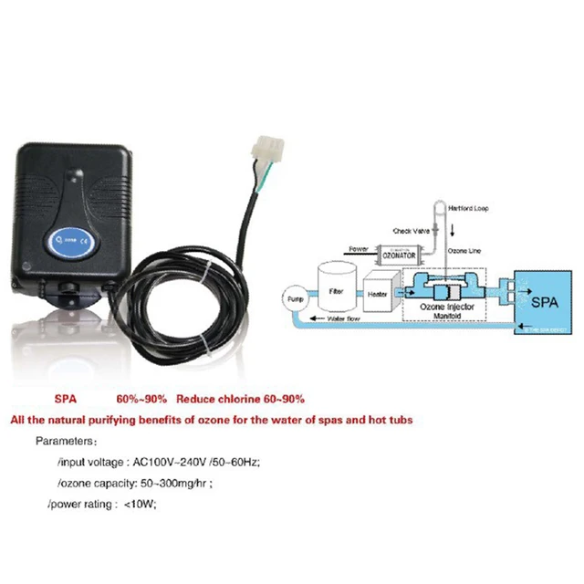 220 V 300 Mg/H Ózon Generátor Fürdőkád Zuhanyfürdő -Medence Ózonizáló Kád Medence Víztisztító Csere Eszköz Készlet Szelep Tömlő - Image 5
