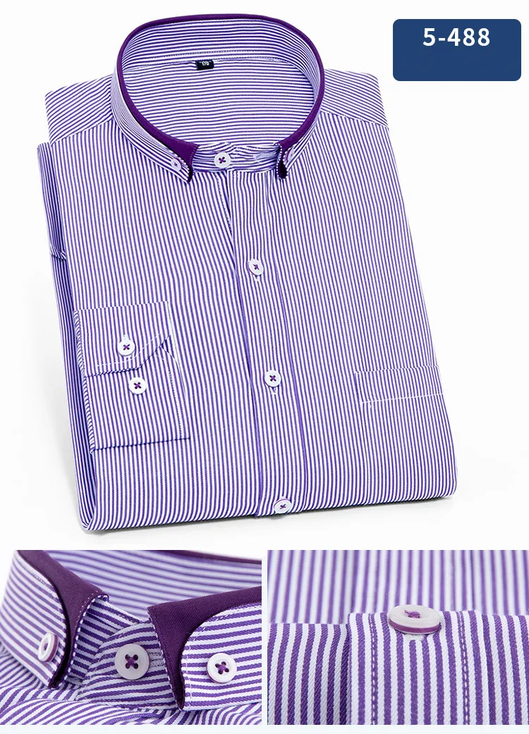 Весна и осень длинный рукав Camisa Masculina высокое качество бренд Полосатый сплошной цвет Мода Бизнес Повседневная круглая пуговица Fit