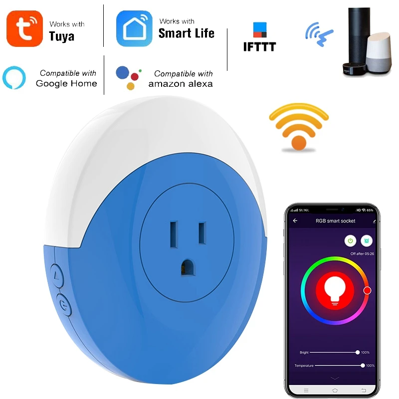 16A Wifi умная розетка Tuya Smart Life RGB светильник Voice Vontrol синхронизация работа с Alexa Google