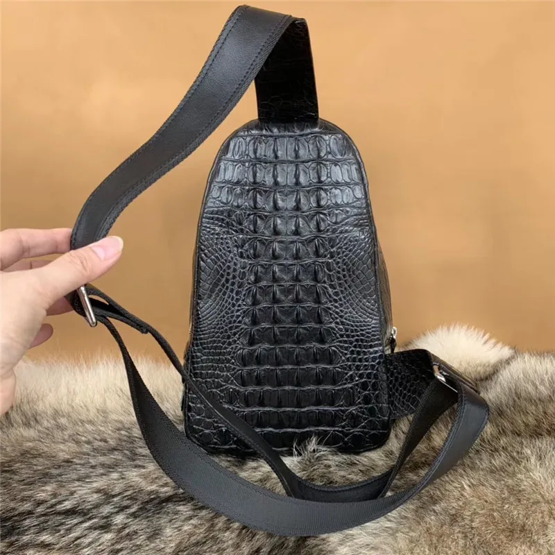 Zipper Closure Genuine Alligator Leather Men's Small Chest Bag Authentic Crocodile Skin Male Cross Shoulder Bag Messenger Bag