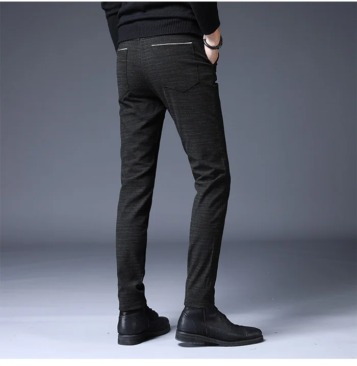 Новинка, мужские повседневные эластичные длинные брюки, мужские хлопковые полосатые прямые серые рабочие брюки, мужские демисезонные Большие размеры 28-38
