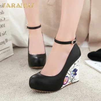 

Sarairis 2020 Fashion New Hot Large Size 43 Wedge High Heels Party Lady Pumps Female Platform Buckle Strap Shoes Women Pumps