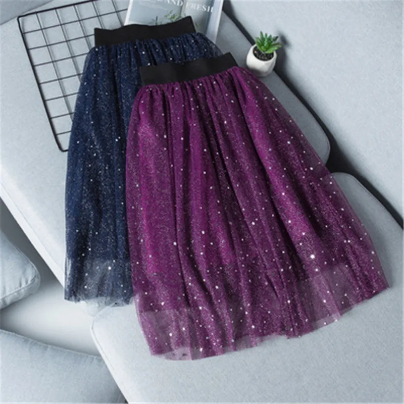 Новая юбка-пачка для девочек сетчатые юбки для девочек с блестками и звездами юбка средней длины для девочек-подростков От 4 до 13 лет AA3228