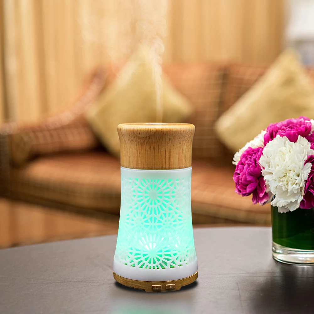 NEWTHING увлажнитель воздуха для ароматерапии с текстурой древесины 120 мл Арома эфирные масла диффузор для домашнего ухода за кожей с 7 сменными светодиодный светильник