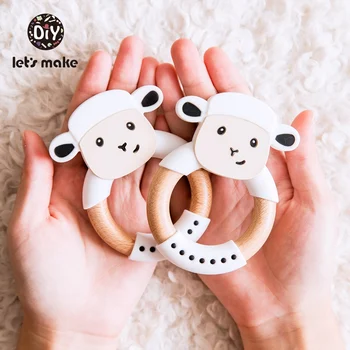 

Let's Make Wooden Ring Baby Teether Animals Teething Ring Rabbit Sheep Elephant BPA Free 1PC 60mm Teething Toys Silicone Teether