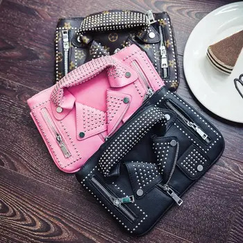 

Famous Women Mini Black Jacket Designer Bag Rivets Messenger Shoulder Bags Chain Crossbody Bags Sac A Main Female De Marque Bag