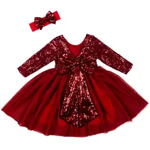 Платье с длинными рукавами для девочек; сезон зима-осень; вечерние платья-пачки с блестками; платье на день рождения; новое модное рождественское платье