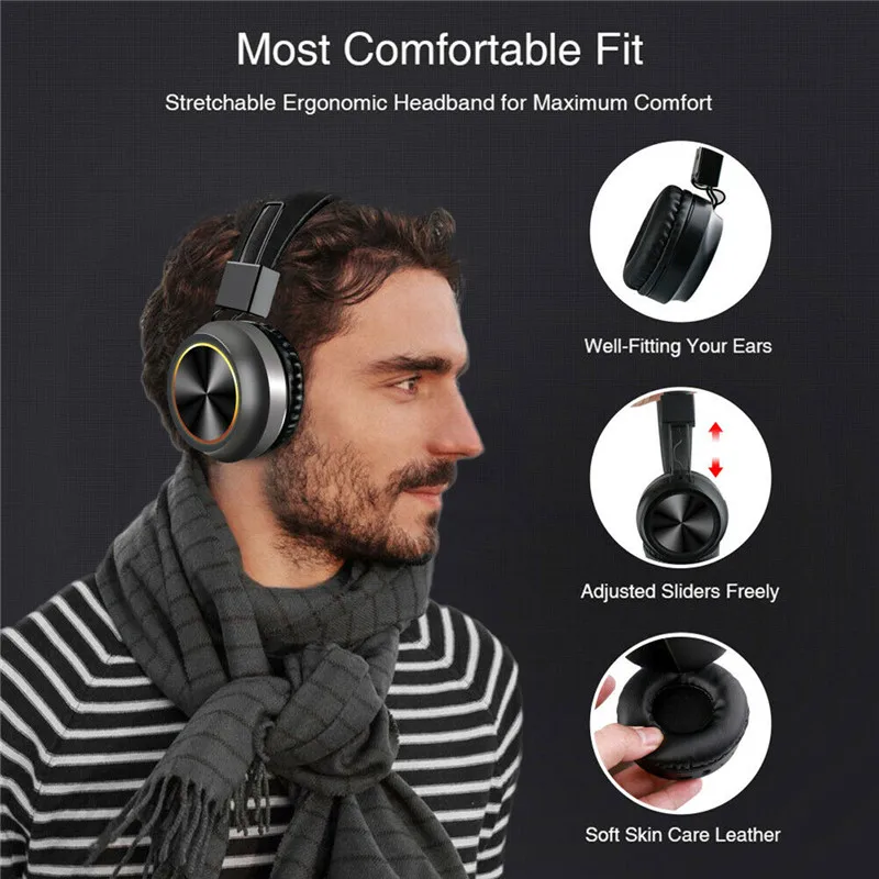 LED Wireless Headphones Foldable 