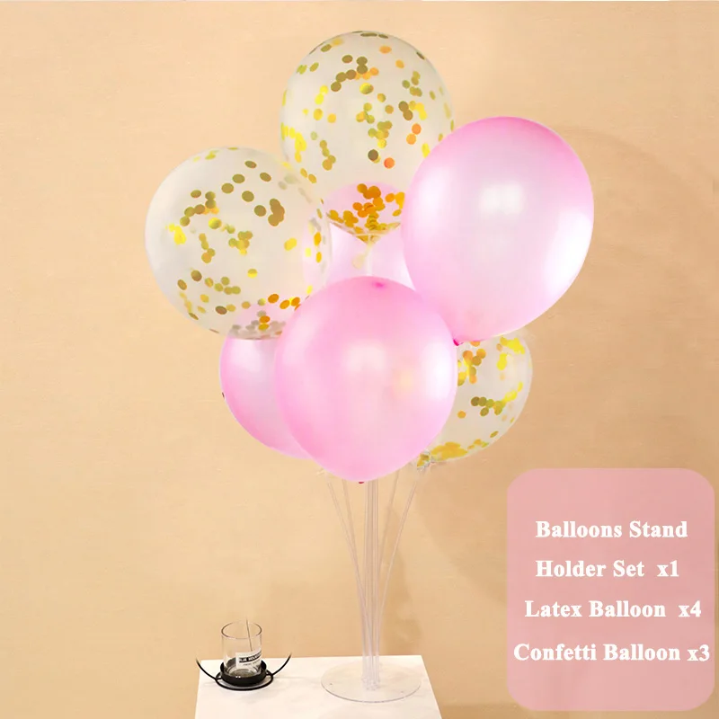 gold pink 7 Tubes Balloons Stand Holder Column Wedding Table Decorations Bachelorette Party Baby Shower Its a Boy Girl Birthday Supplies - Цвет: gold pink
