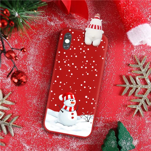 Style 13 Рождественский мультяшный 3D чехол для телефона с оленем для iPhone 11 Pro Max XR XS Max X 7 8 6 6S Plus милый силиконовый матовый красный чехол с медведем - Цвет: Style 13