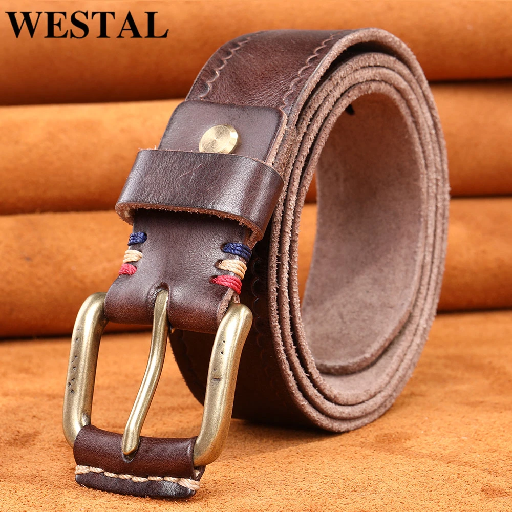 WESTAL Cinturón de cuero genuino para hombre, de vestir informales clásicos con hebilla de broche, de vestir para trabajo de negocios, cinturones para Vaqueros, 252|Cinturones hombre| - AliExpress