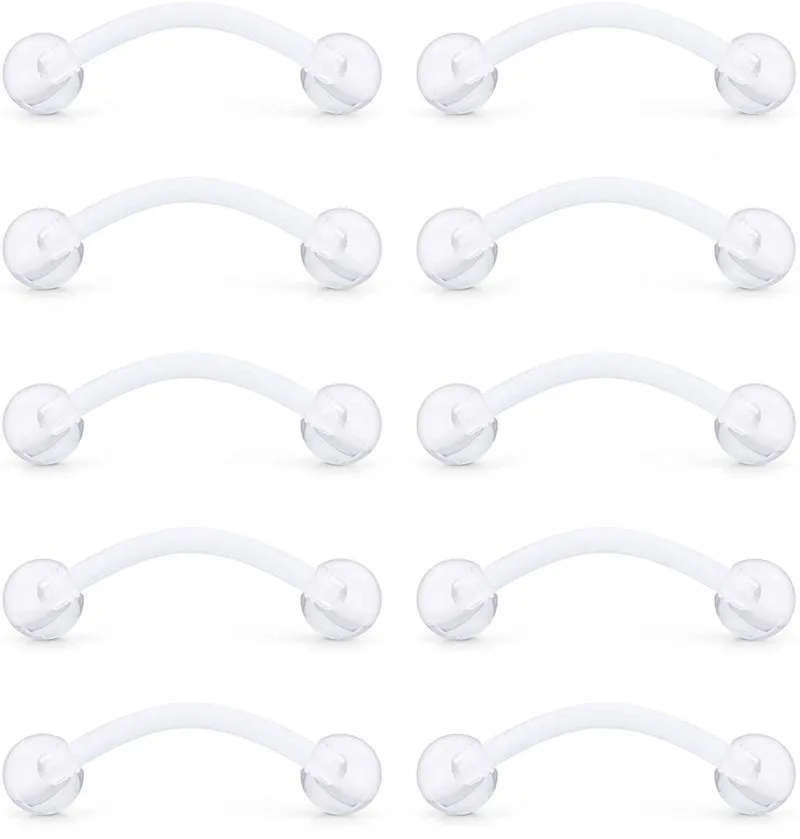 

10-40PCS Clear Bioflex Acrylic Curved Barbell Snake Eyes Tongue Ring Retainer Piercing 14G
