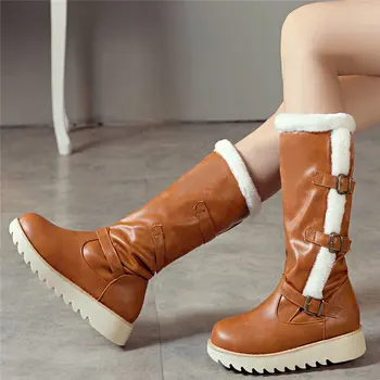 

2020 Oxfords Shoes Women Platform Wedges Mid Calf Snow Boots Round Toe Winter Warm Pumps Shoes Punk Goth Long Fashion Sneakers