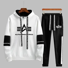 

Men's Alpha Color-blocking Letter Printing High-Quality Autumn And Winter Outdoor Casual Fashion 2-Piece Set, 2 Colors,S-3XL.