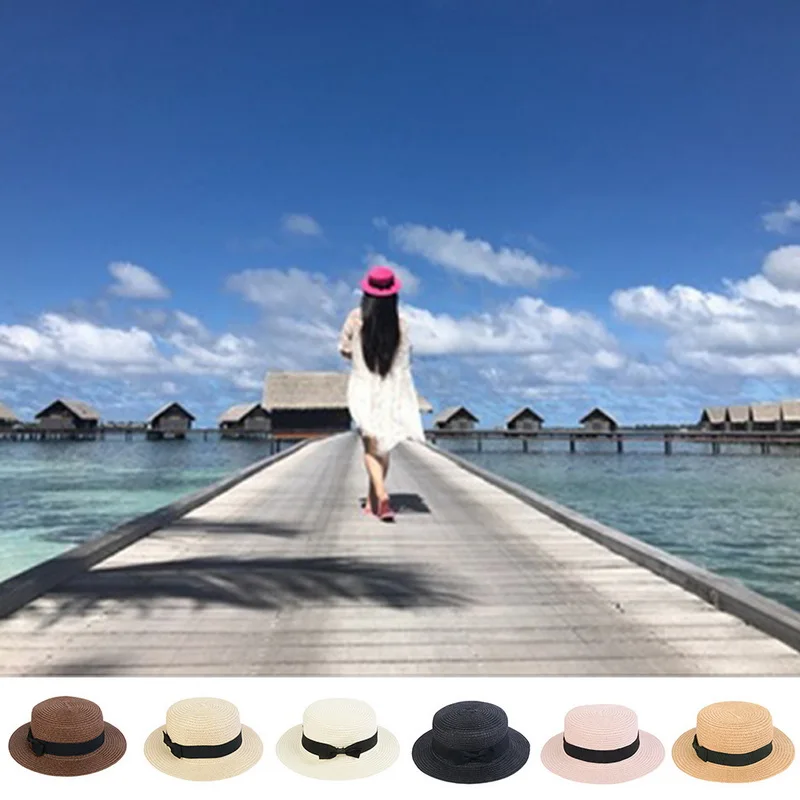 Летние женские шляпы на плоской подошве, соломенная шляпа cappelli с бантом, пляжная кепка-ведро для девушек